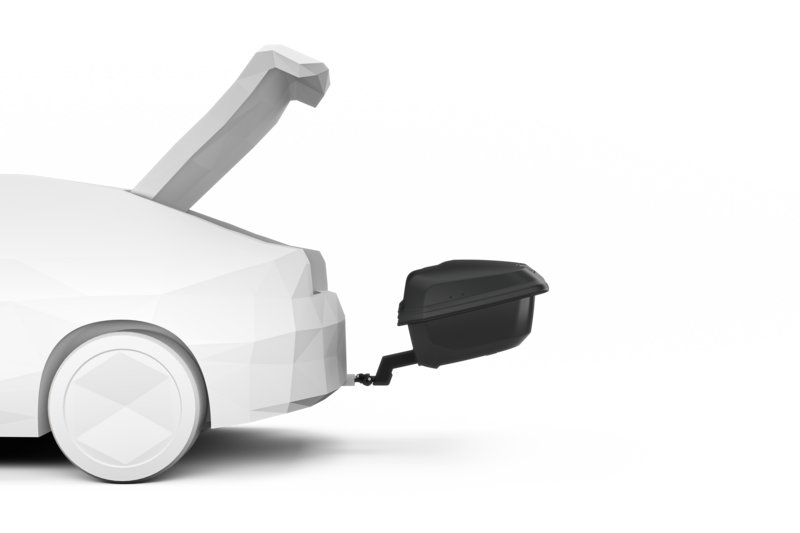 Produktbild Thule Heckbox klappt am geöffneten Kofferraum hoch – mieten bei Dachboxit